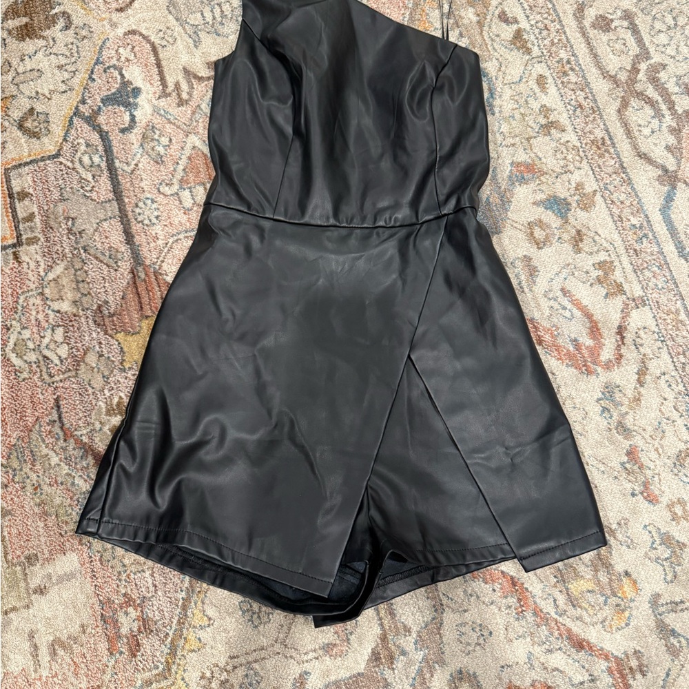 Trendy Boutique Black Faux Leather Romper